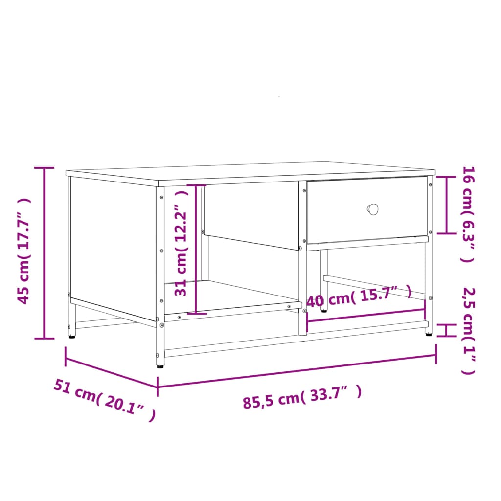 vidaXL Table basse noir 85,5x51x45 cm bois d'ingénierie