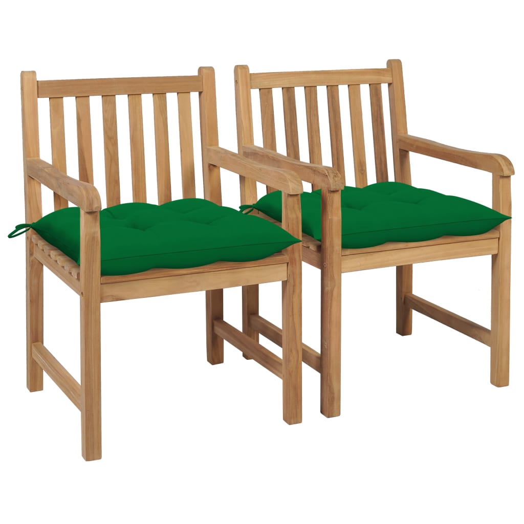 vidaXL Chaises de jardin lot de 2 et coussins vert Bois de teck massif