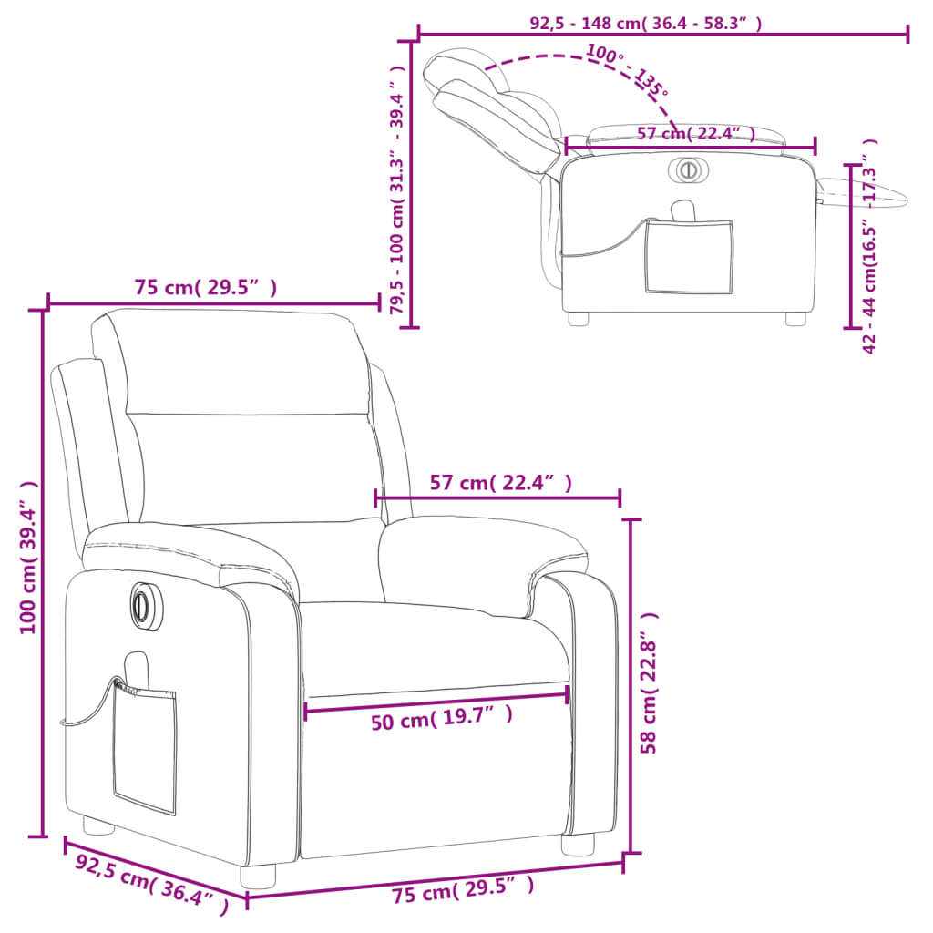 vidaXL Fauteuil de massage inclinable électrique gris clair tissu