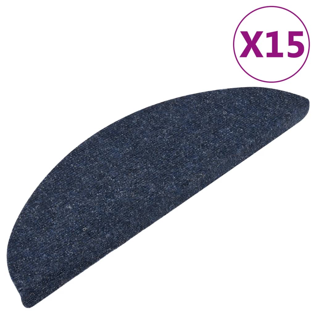 vidaXL Tapis d'escalier autocollants 15 pcs 56x17x3 cm Bleu