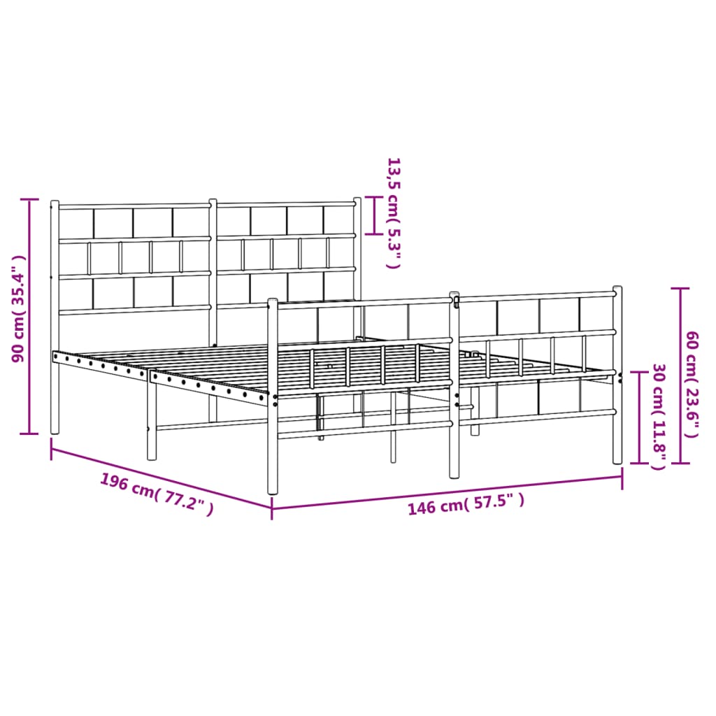 vidaXL Cadre de lit métal sans matelas et pied de lit blanc 140x190 cm