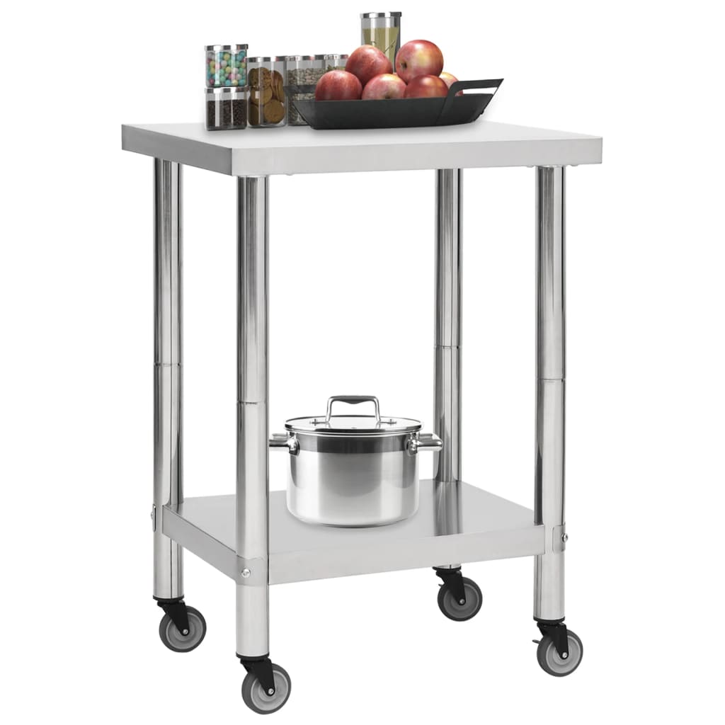 vidaXL Table de travail de cuisine avec roues 60x30x85 cm Inox