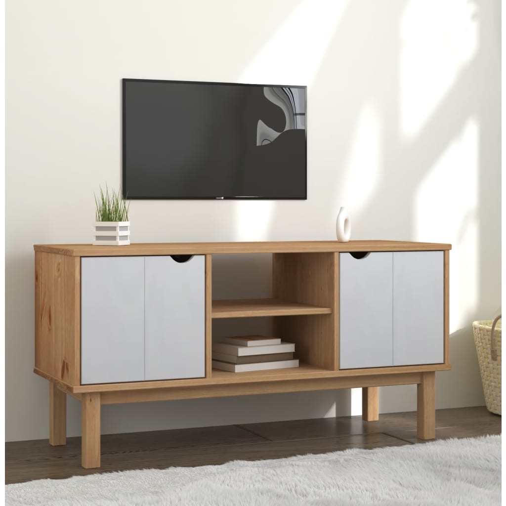 vidaXL Meuble TV OTTA Marron et blanc 113,5x43x57cm Bois de pin massif