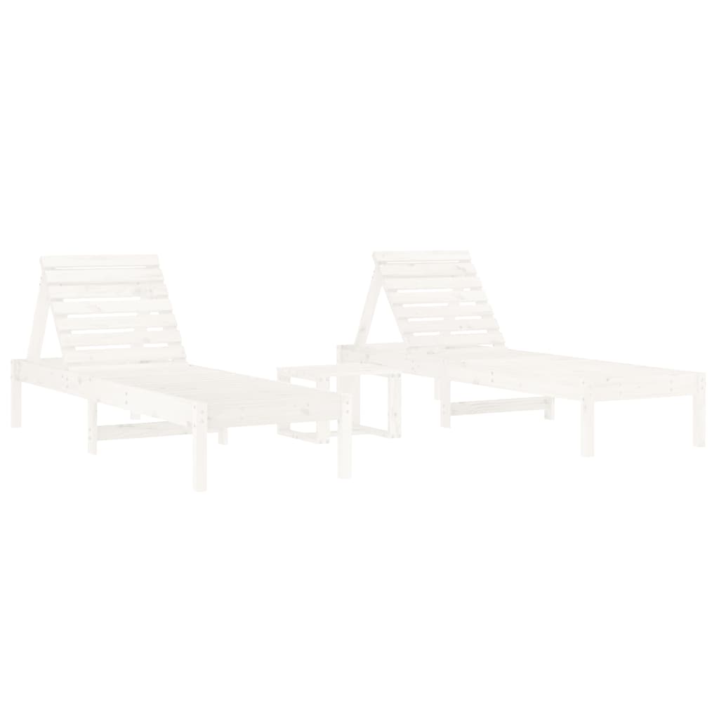 vidaXL Chaises longues lot de 2 avec table blanc bois massif de pin