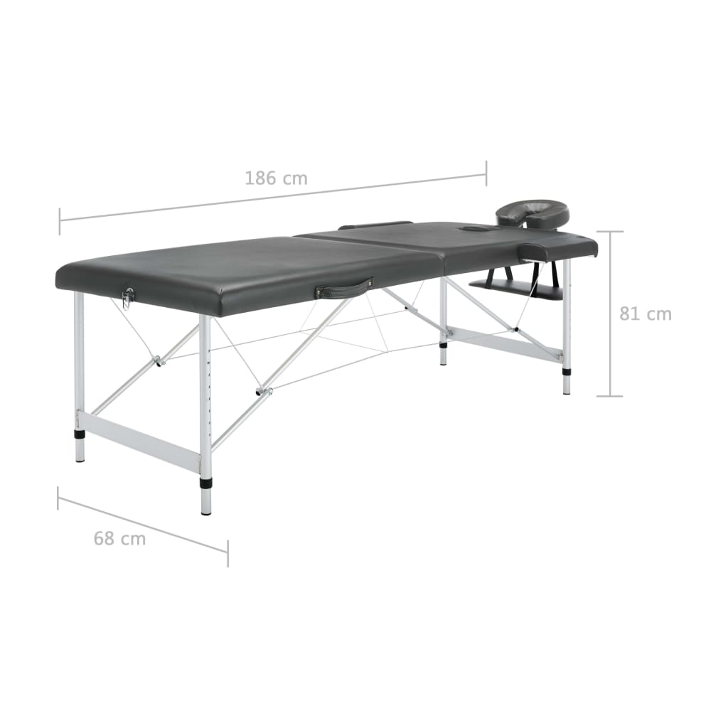vidaXL Table de massage 2 zones Cadre en aluminium Anthracite 186x68cm
