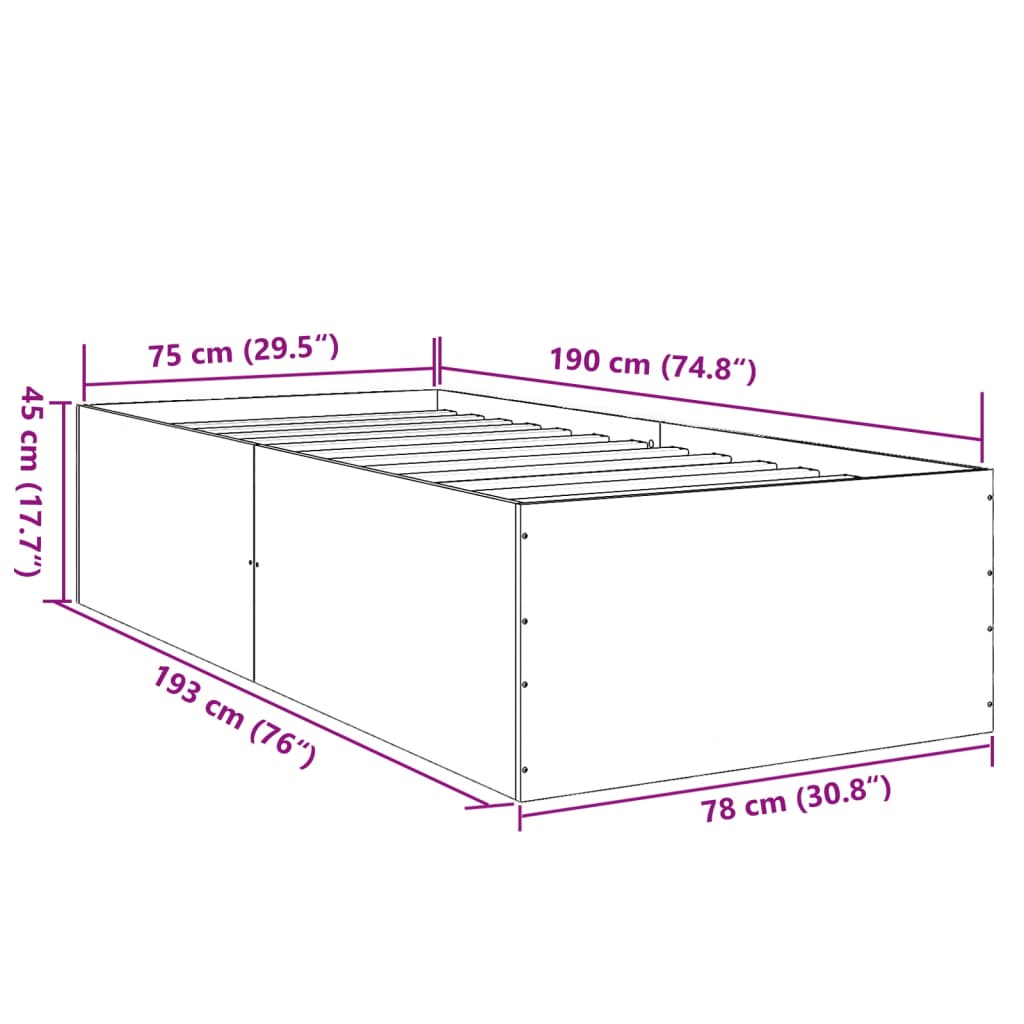 vidaXL Cadre de lit sans matelas sonoma gris 75x190 cm