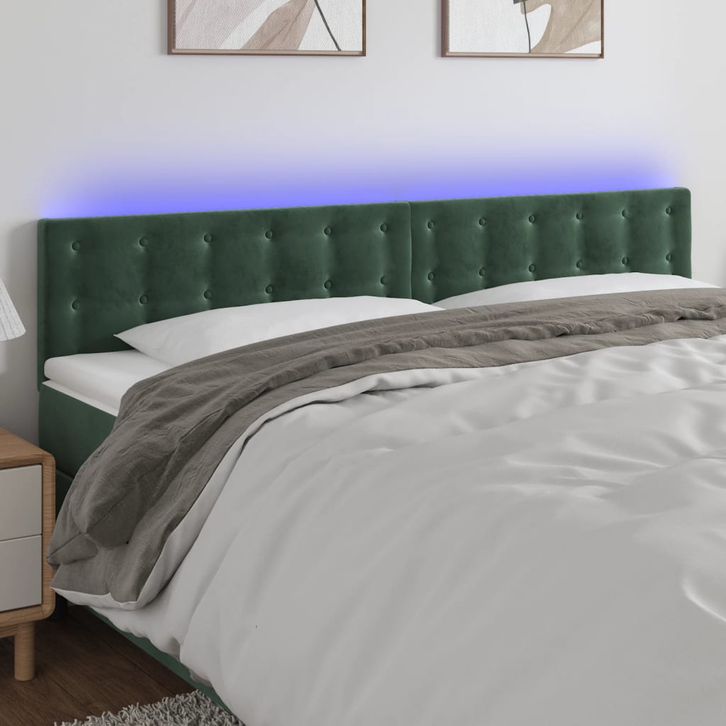 vidaXL Tête de lit à LED Vert foncé 180x5x78/88 cm Velours