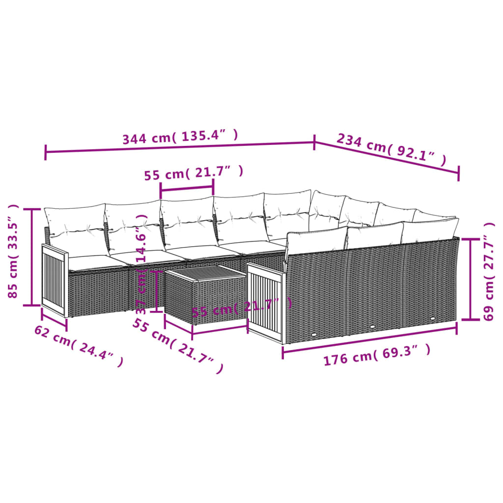 vidaXL Salon de jardin 11 pcs avec coussins noir résine tressée