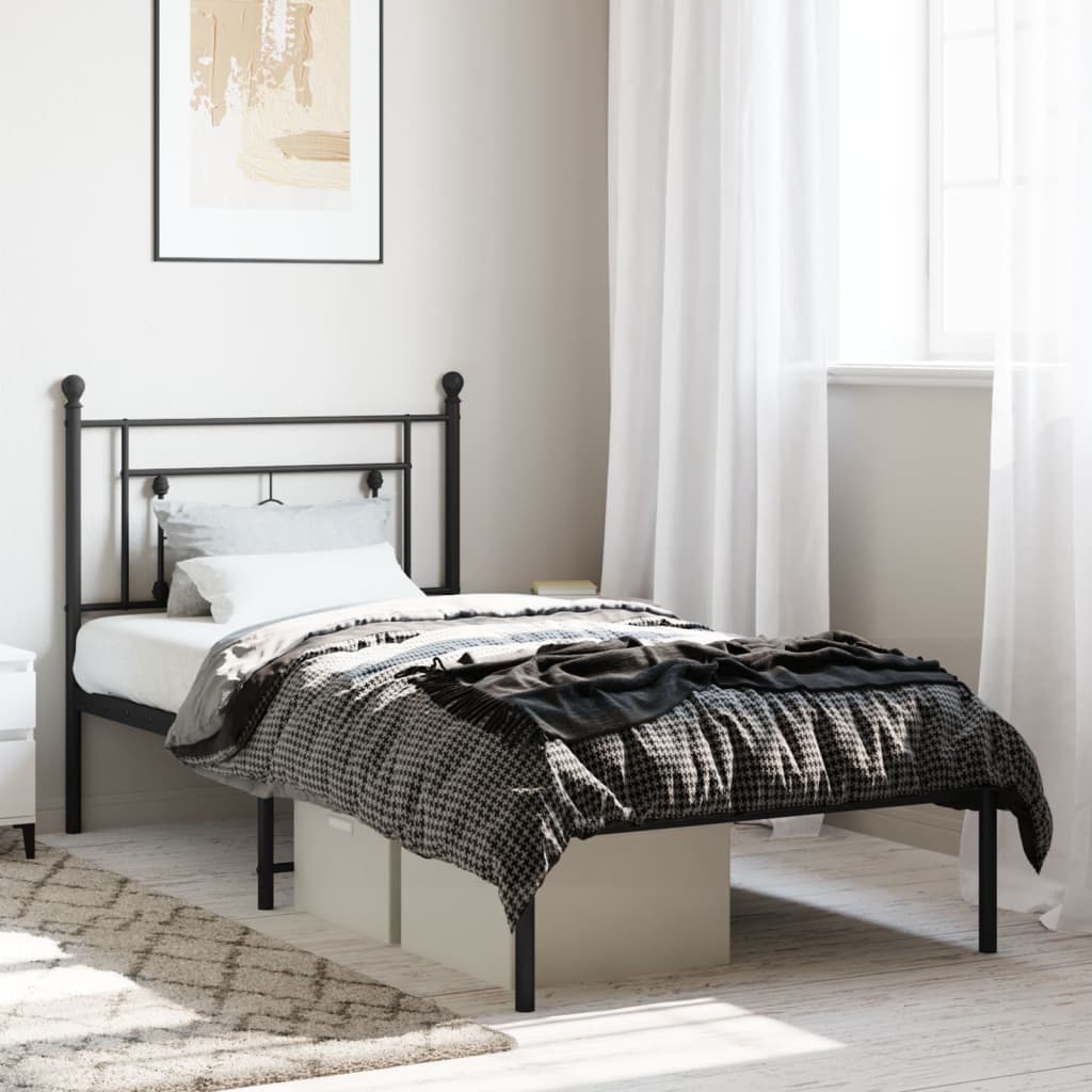 vidaXL Cadre de lit métal sans matelas avec tête de lit noir 90x190 cm