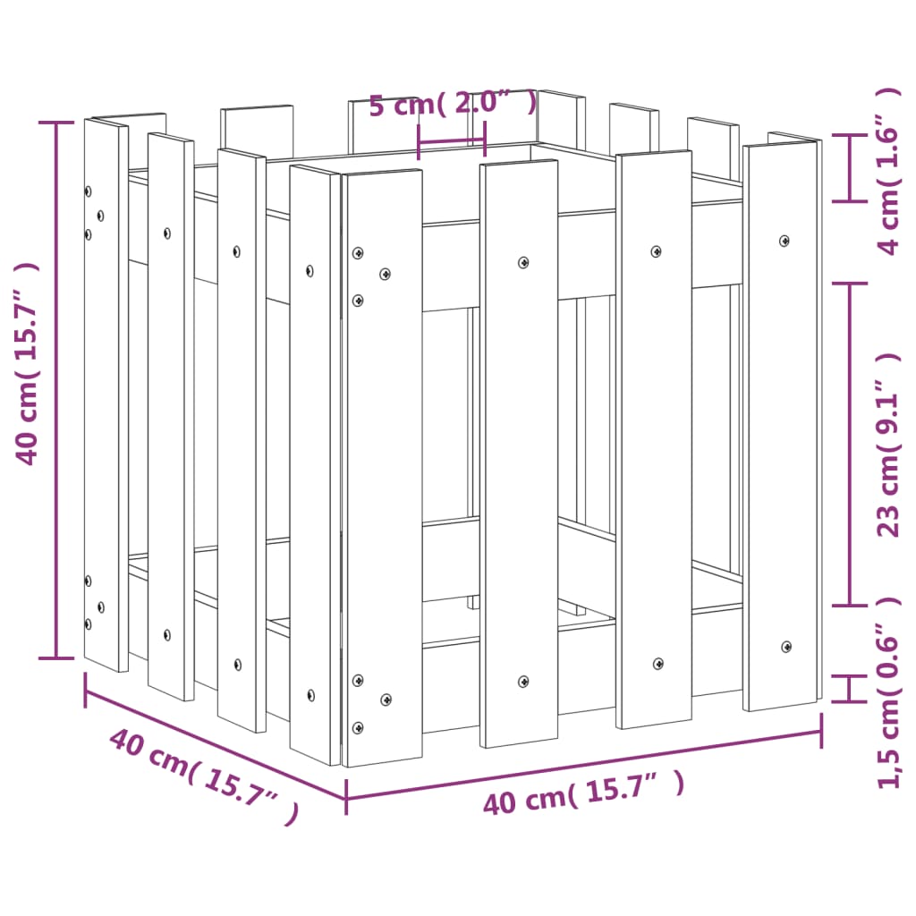 vidaXL Jardinière avec design de clôture 40x40x40 cm pin massif