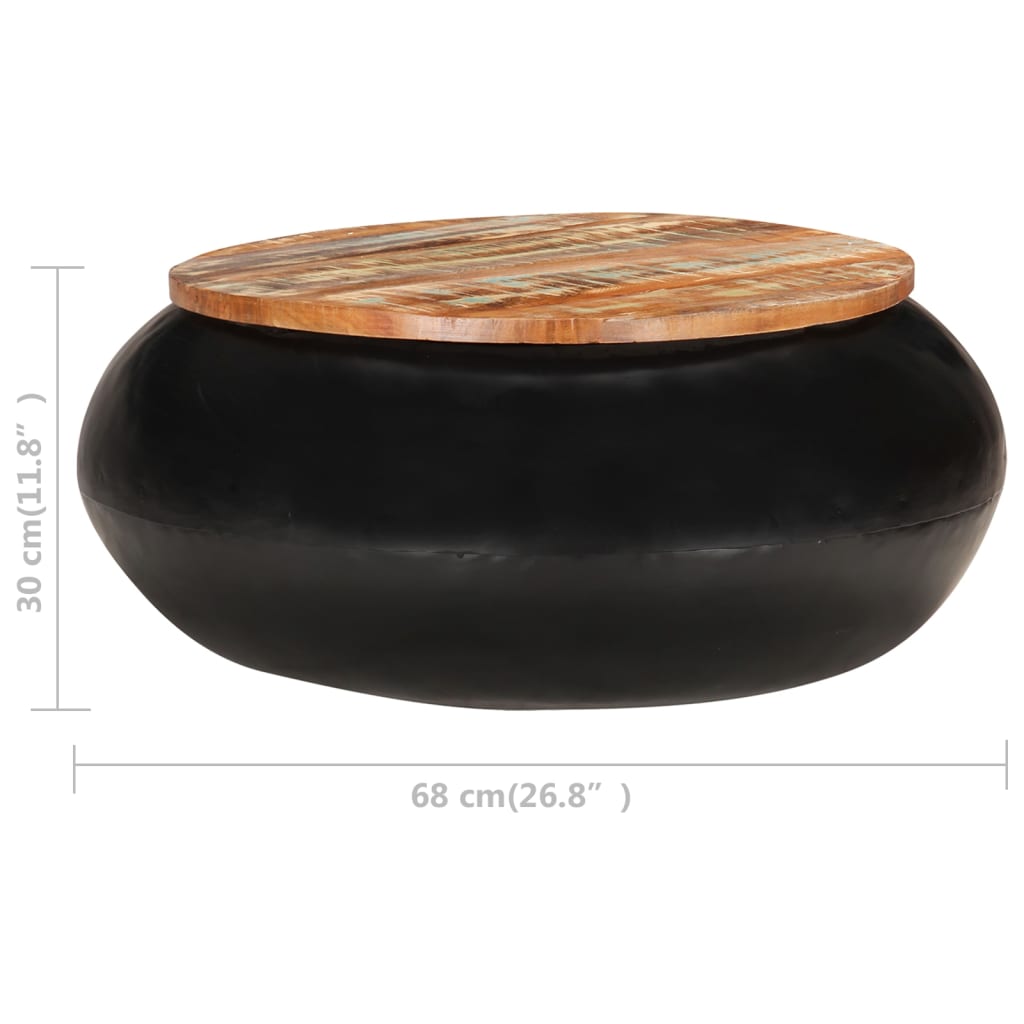 vidaXL Table basse Noir 68x68x30 cm Bois de récupération solide