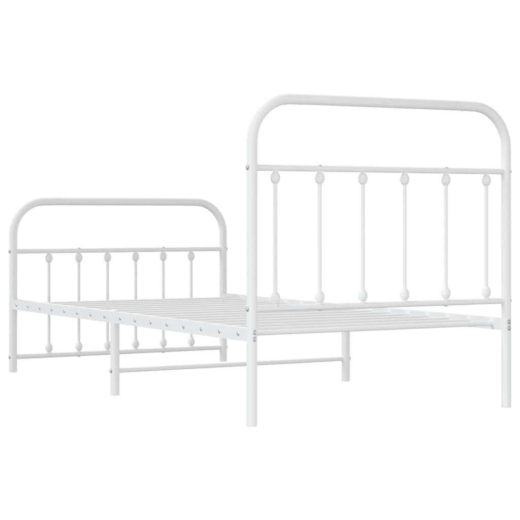 vidaXL Cadre de lit métal sans matelas et pied de lit blanc 100x190 cm