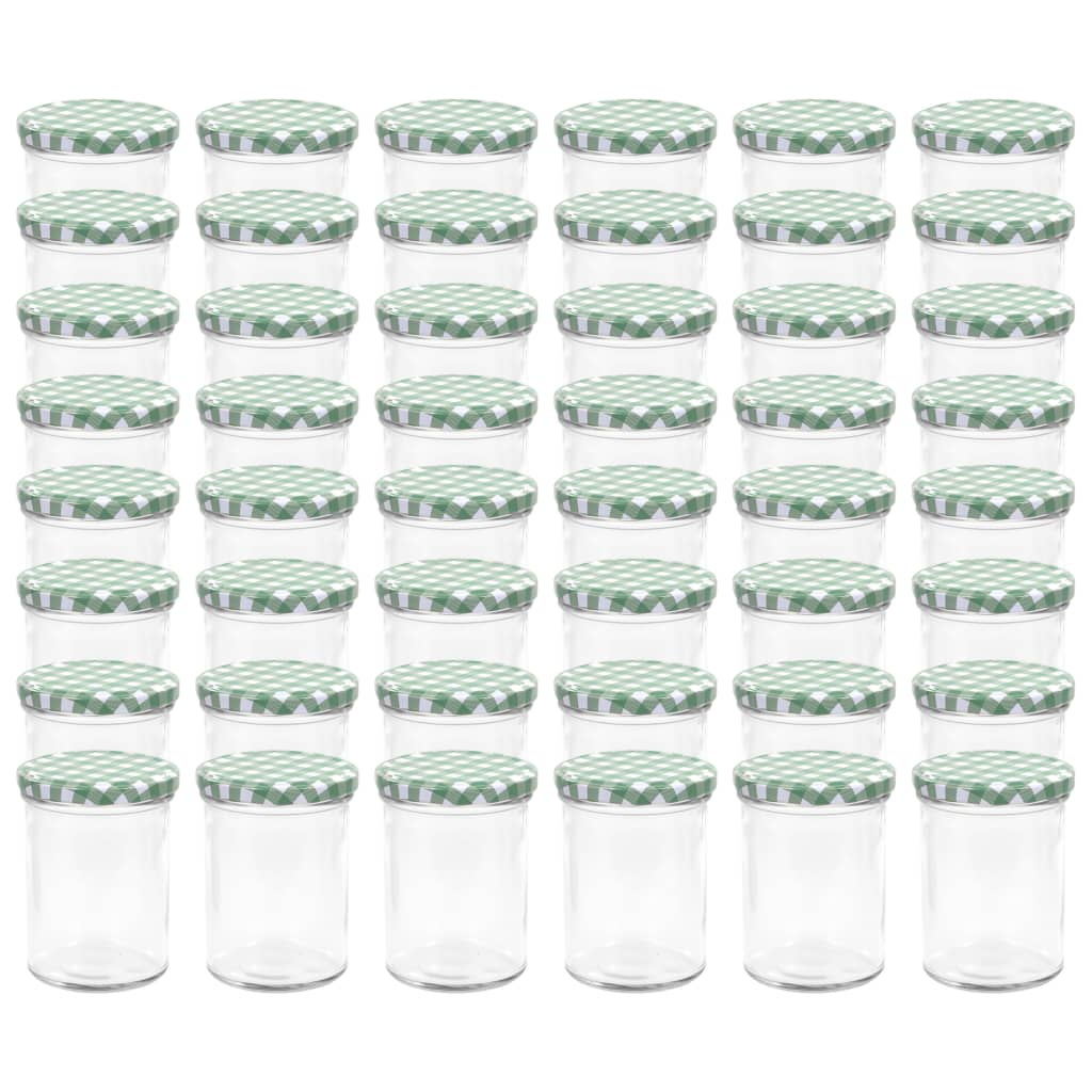 vidaXL 48 pcs Pots à confiture Couvercle blanc et vert Verre 400 ml