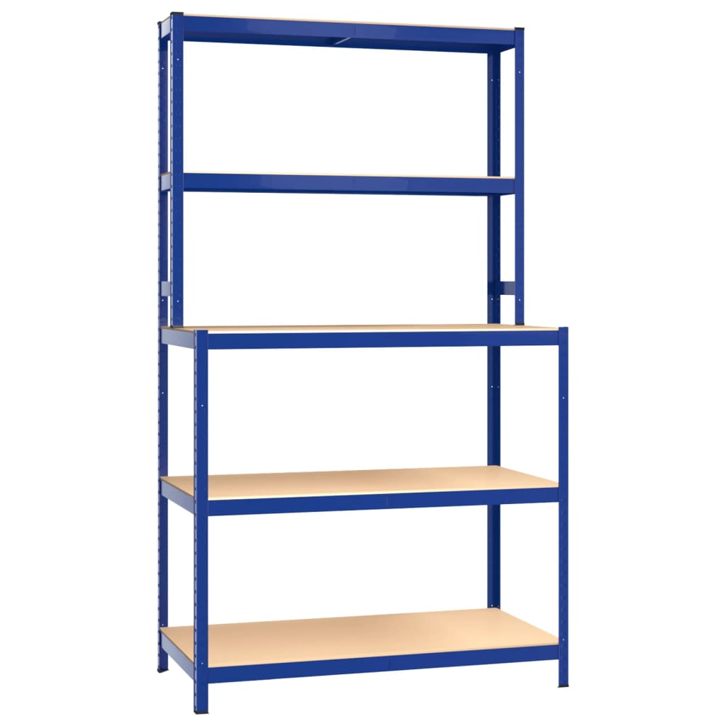 vidaXL Table de travail étagères 5 niveaux Bleu Acier bois ingénierie