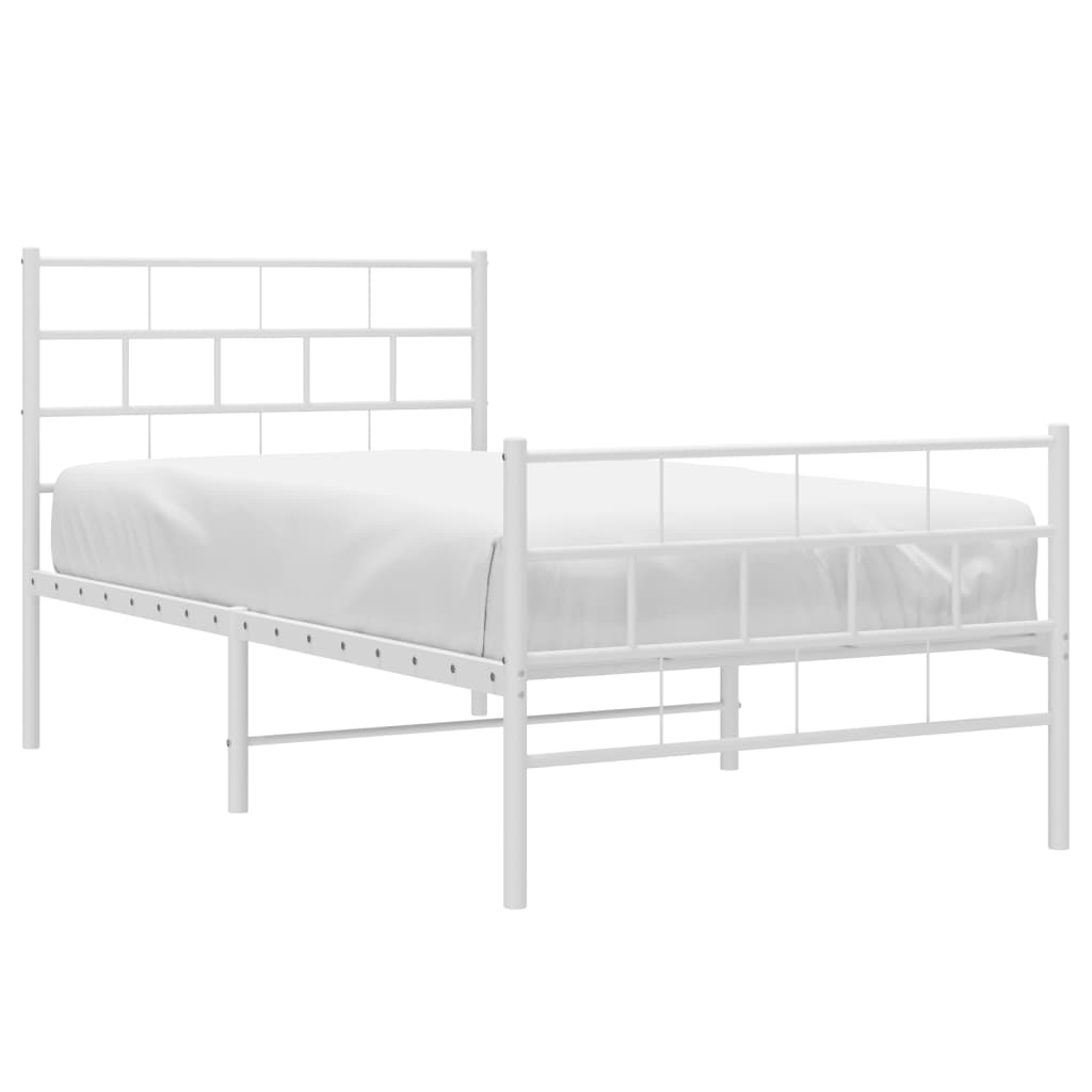 vidaXL Cadre de lit métal sans matelas et pied de lit blanc 100x190 cm