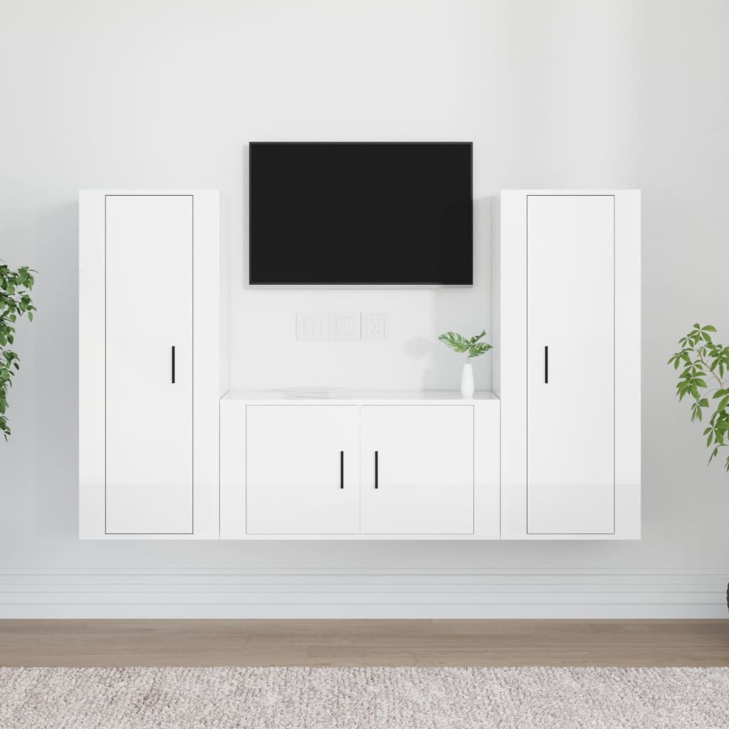 vidaXL Ensemble de meubles TV 3 pcs Blanc brillant Bois d'ingénierie