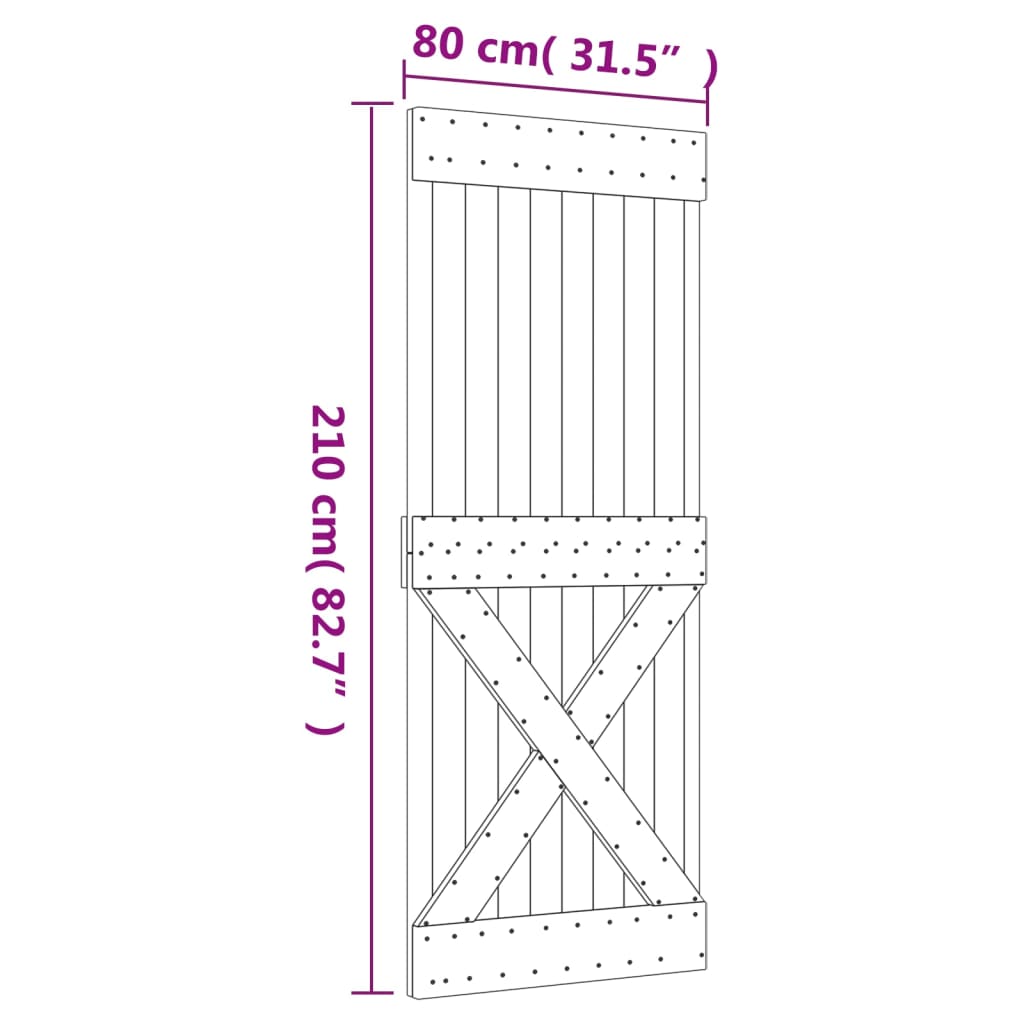 vidaXL Porte coulissante et kit de quincaillerie 80x210 cm pin massif