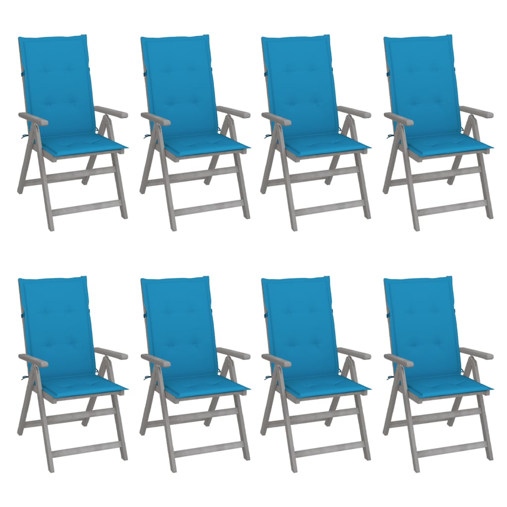 vidaXL Chaises inclinables de jardin et coussins lot de 8 Gris Acacia