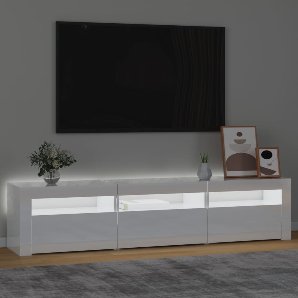 vidaXL Meuble TV avec lumières LED Blanc brillant 180x35x40 cm