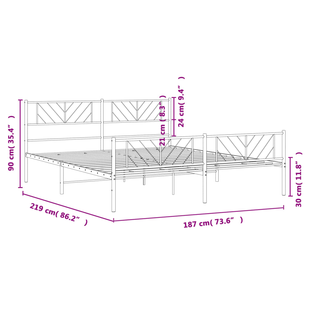 vidaXL Cadre de lit métal sans matelas et pied de lit blanc 183x213 cm