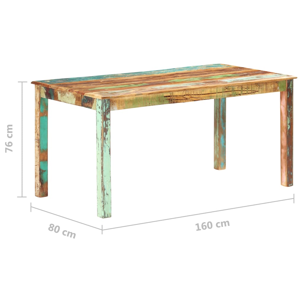 vidaXL Table de salle à manger Bois de récupération solide 160x80x76cm