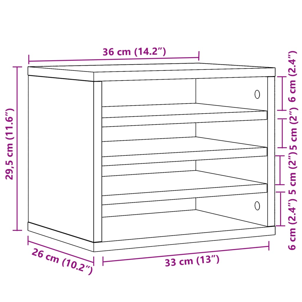 vidaXL Organisateur de bureau blanc 36x26x29,5 cm bois d'ingénierie