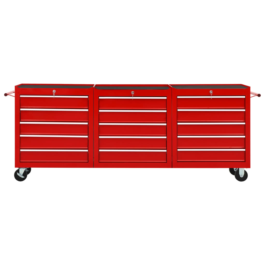 vidaXL Chariot à outils avec 15 tiroirs Acier Rouge