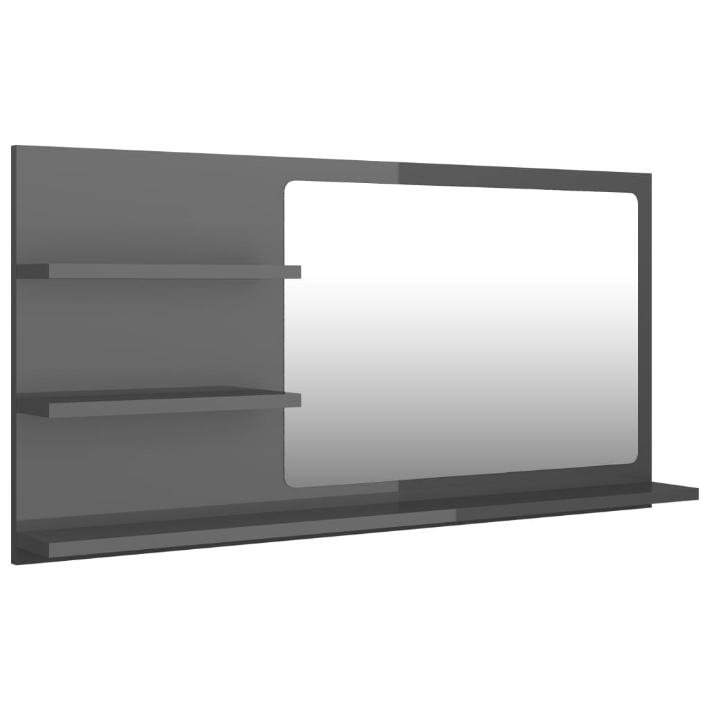 vidaXL Miroir de salle de bain Gris brillant 90x10,5x45 cm Aggloméré