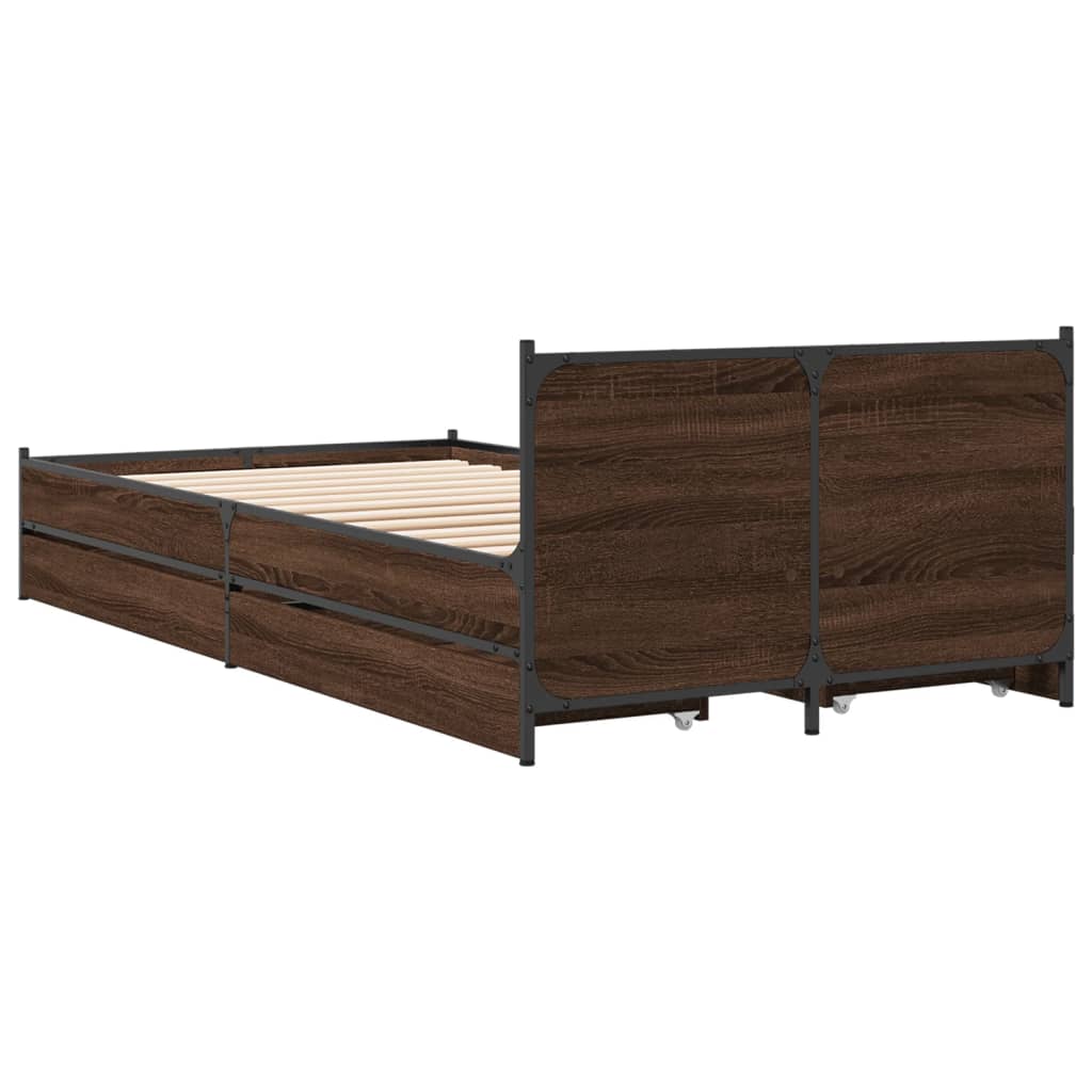 vidaXL Cadre de lit et tiroirs chêne marron 75x190cm bois d'ingénierie