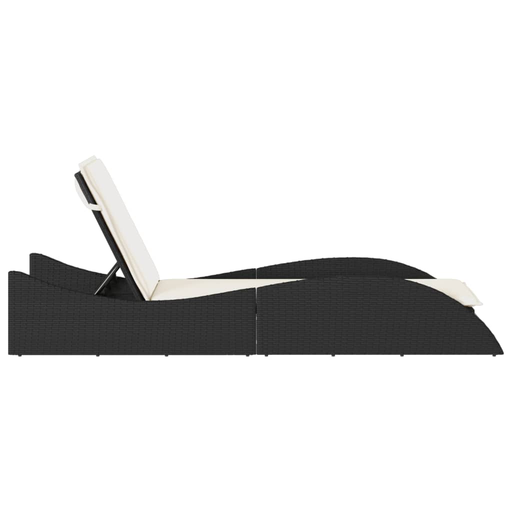 vidaXL Chaise longue avec coussin noir 60x205x73 cm résine tressée