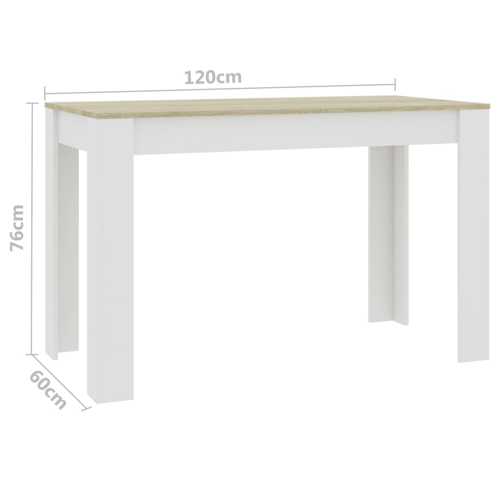 vidaXL Table à dîner Blanc et chêne sonoma 120 x 60 x 76 cm Aggloméré