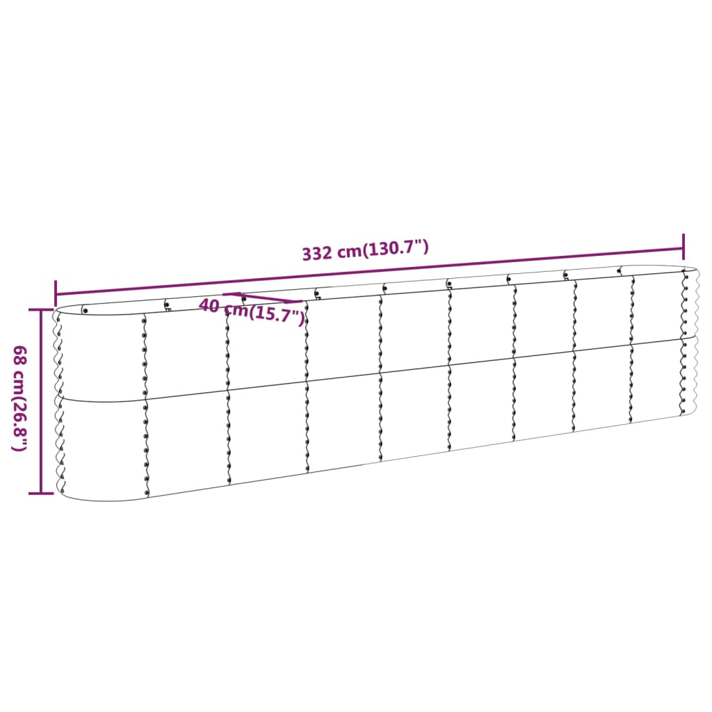 vidaXL Lit surélevé de jardin Acier enduit de poudre 332x40x68 cm Vert