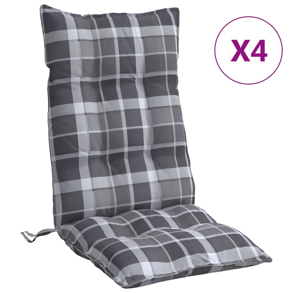 vidaXL Coussins de chaise à dossier haut lot de 4 motif carreaux gris