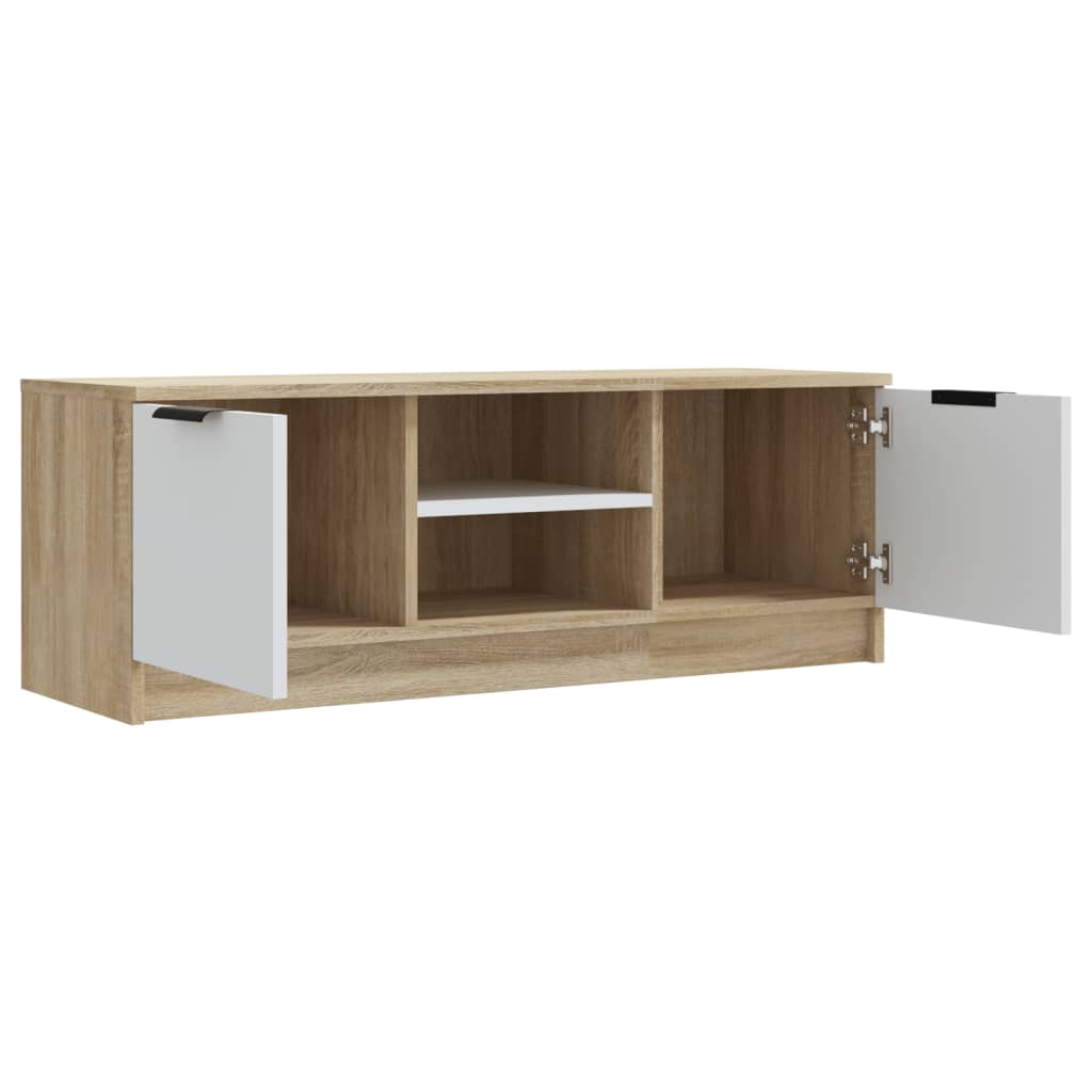 vidaXL Meuble TV Blanc et chêne sonoma 102x35x36,5cm Bois d'ingénierie