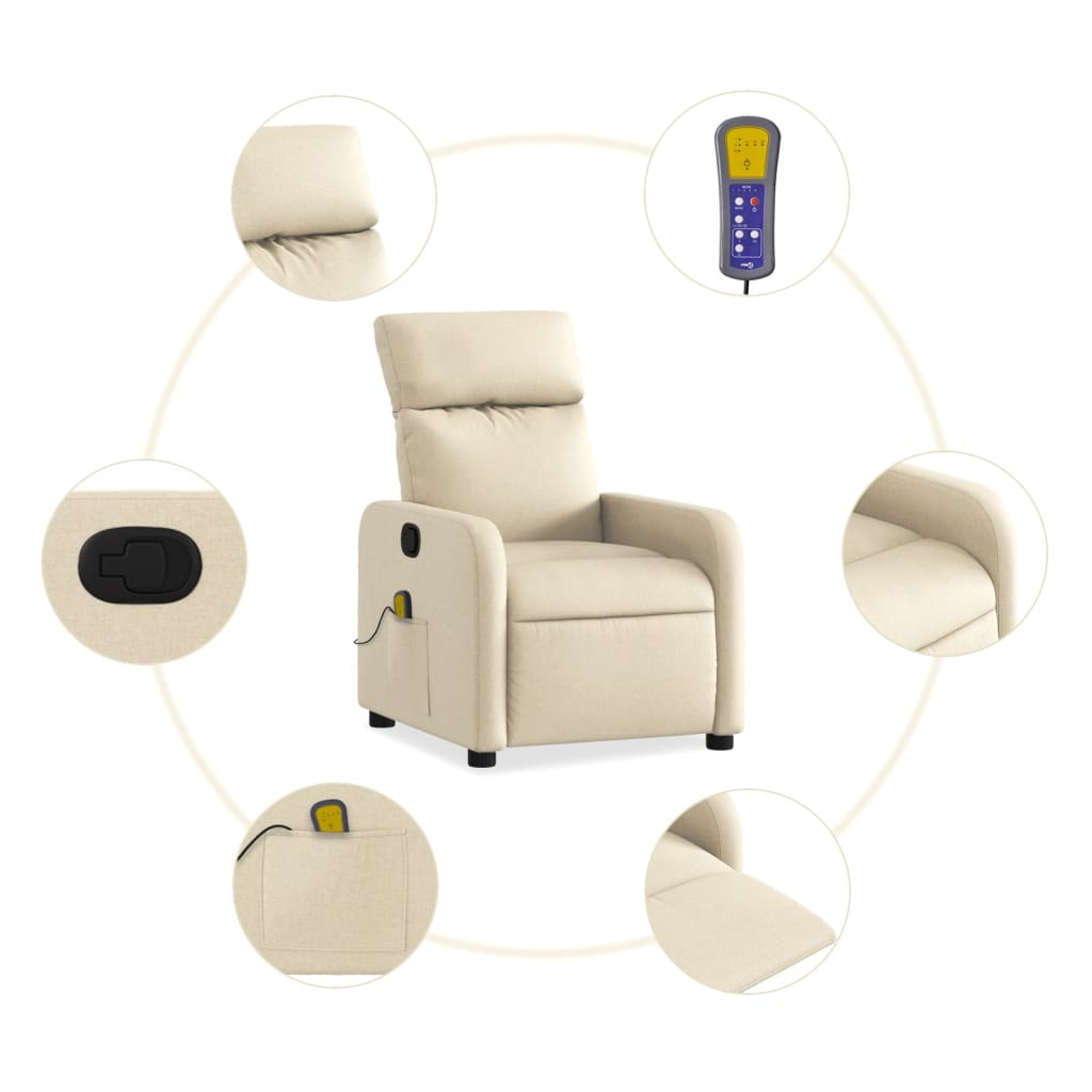 vidaXL Fauteuil de massage inclinable Crème Tissu