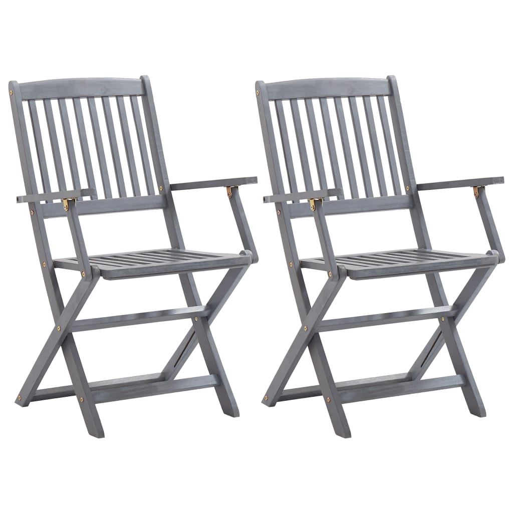 vidaXL Chaises pliables d'extérieur lot de 2 et coussins Bois d'acacia