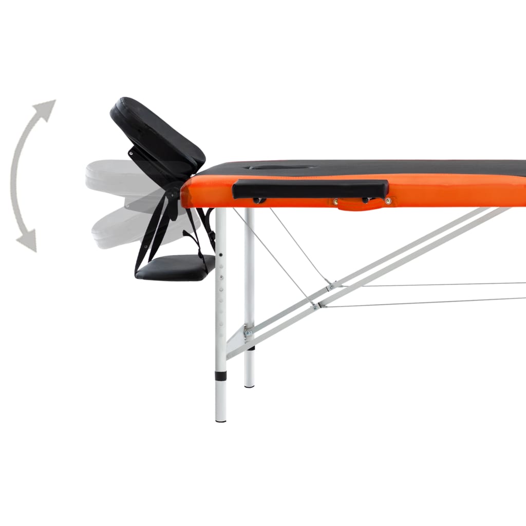 vidaXL Table de massage pliable 2 zones Aluminium Noir et orange