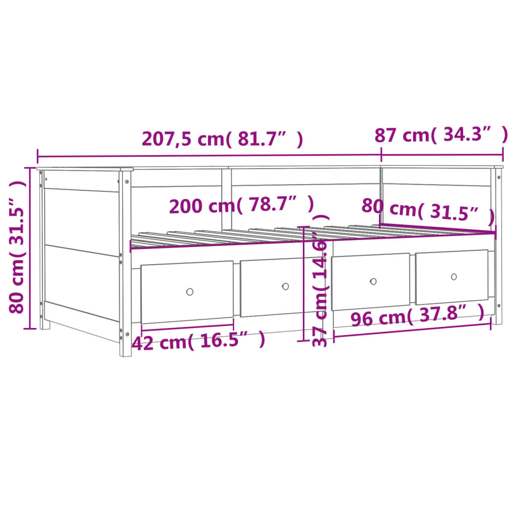 vidaXL Lit de jour sans matelas cire marron 80x200 cm bois pin massif