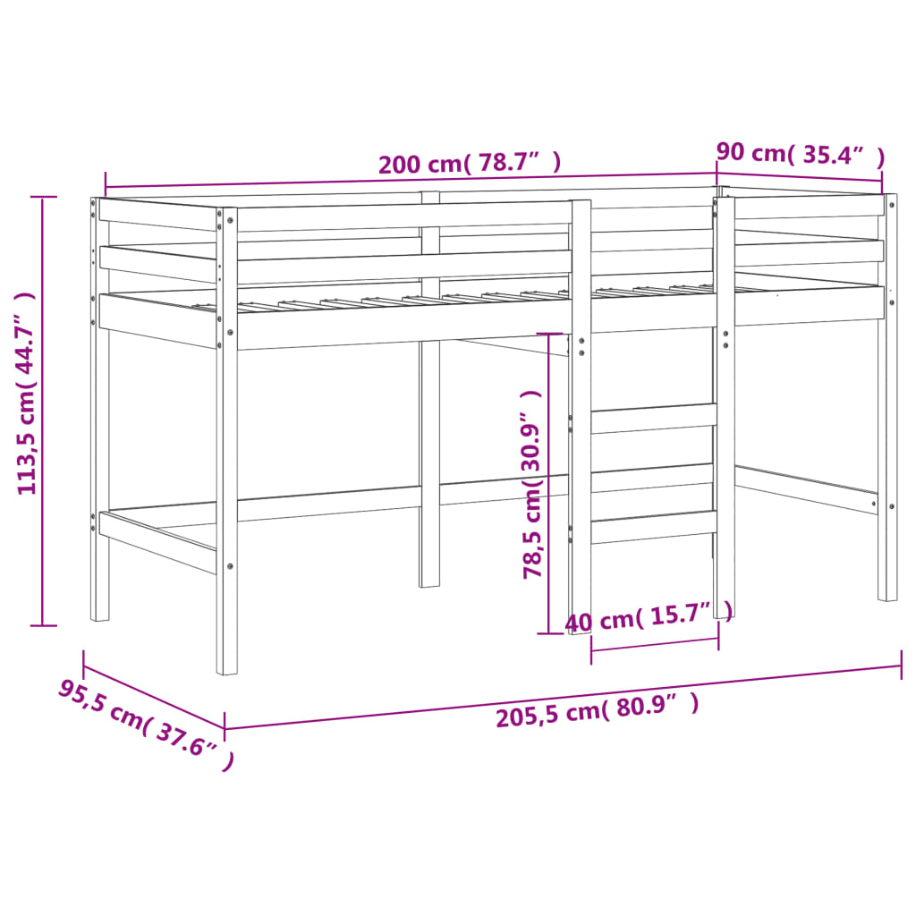 vidaXL Lit mezzanine d'enfants sans matelas avec échelle 90x200 cm