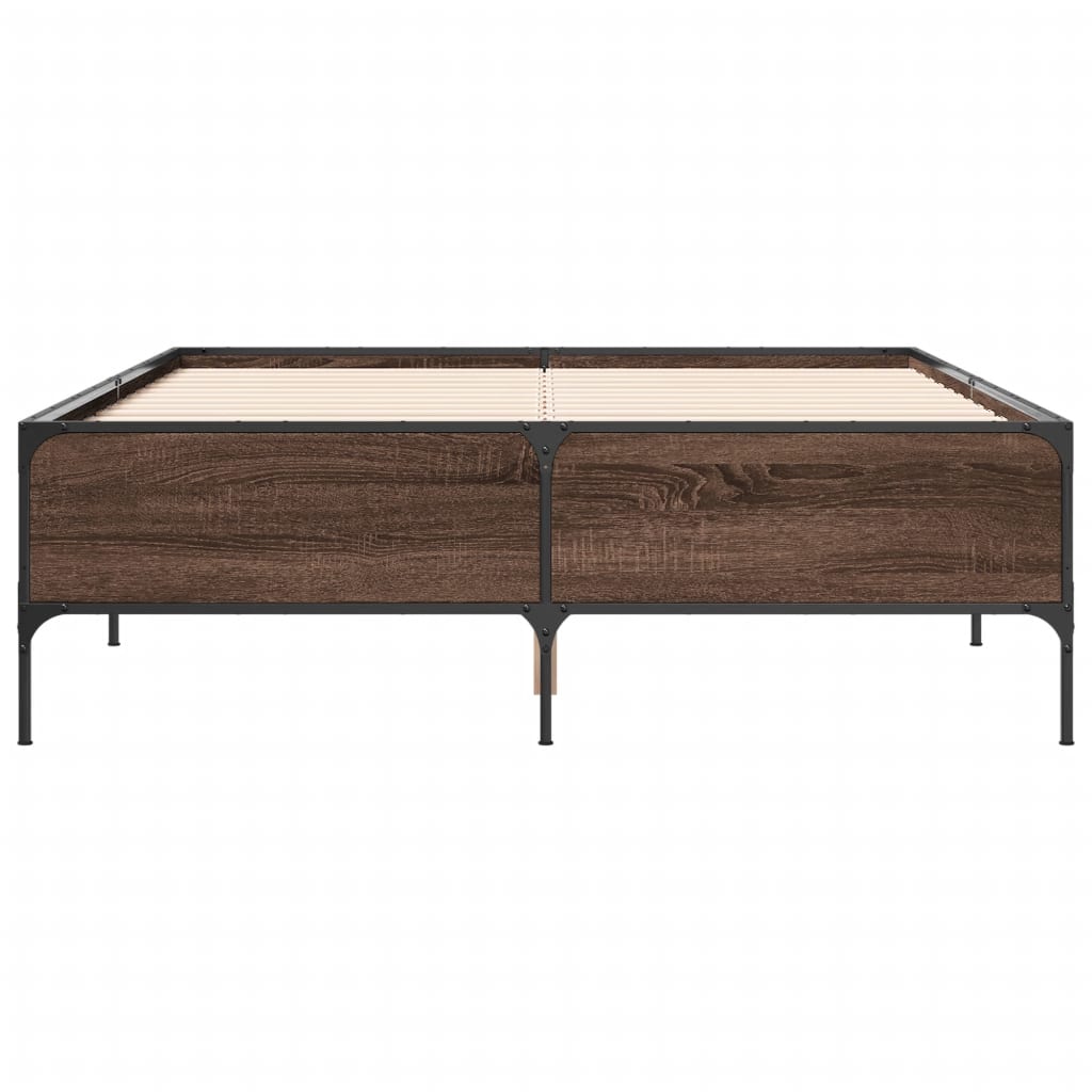 vidaXL Cadre de lit chêne marron 150x200 cm bois d'ingénierie et métal