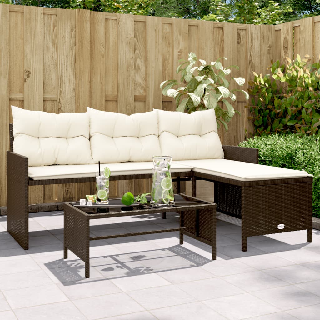 vidaXL Canapé de jardin avec table et coussins en forme de L marron