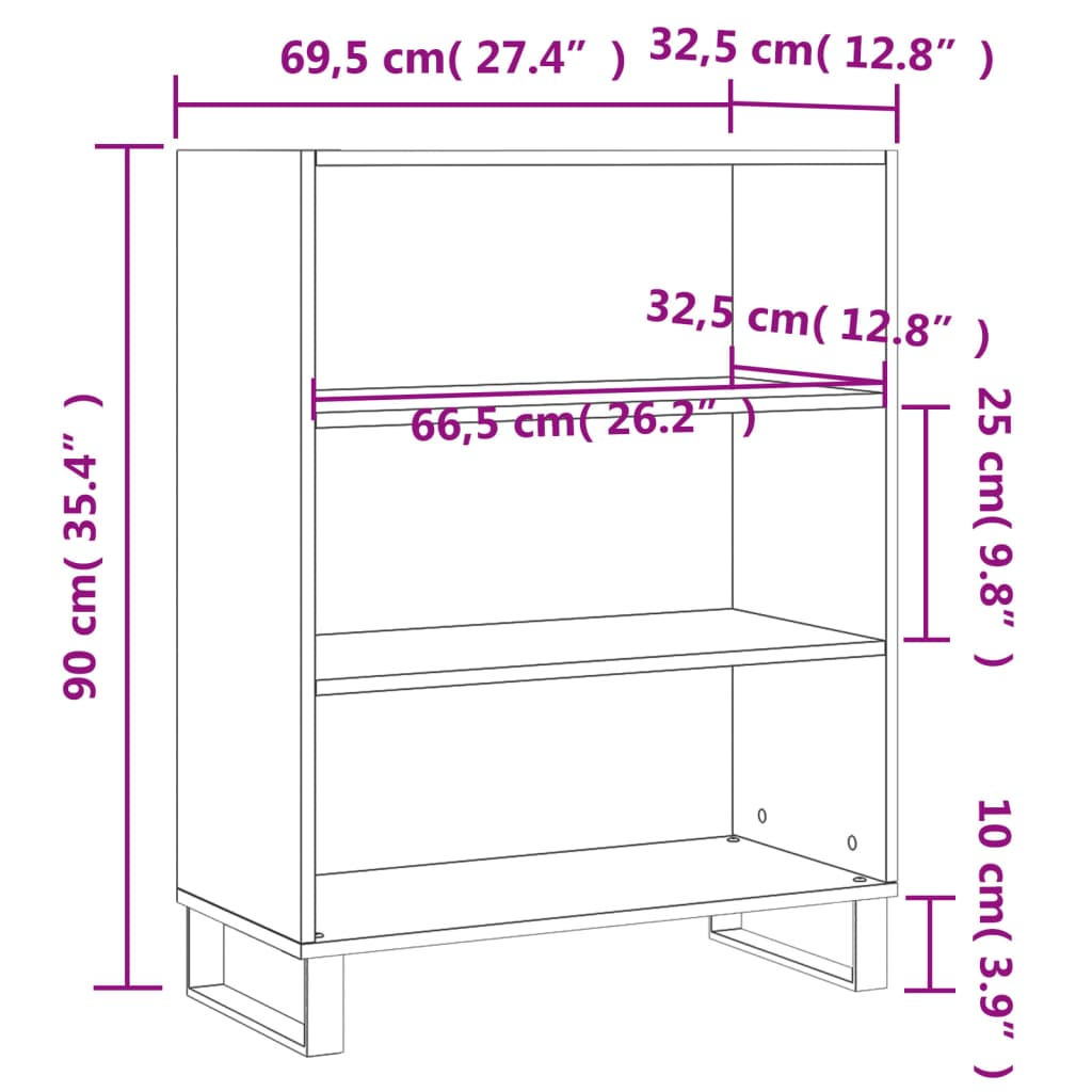 vidaXL Armoire à étagères chêne fumé 69,5x32,5x90 cm bois d'ingénierie