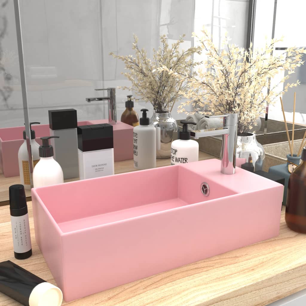 vidaXL Lavabo de salle de bain avec trop-plein Céramique Rose