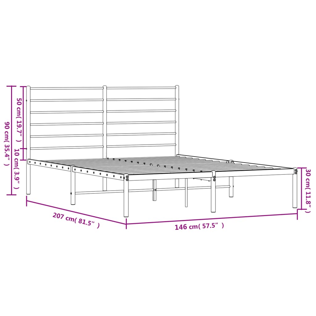 vidaXL Cadre de lit métal sans matelas et tête de lit blanc 140x200 cm