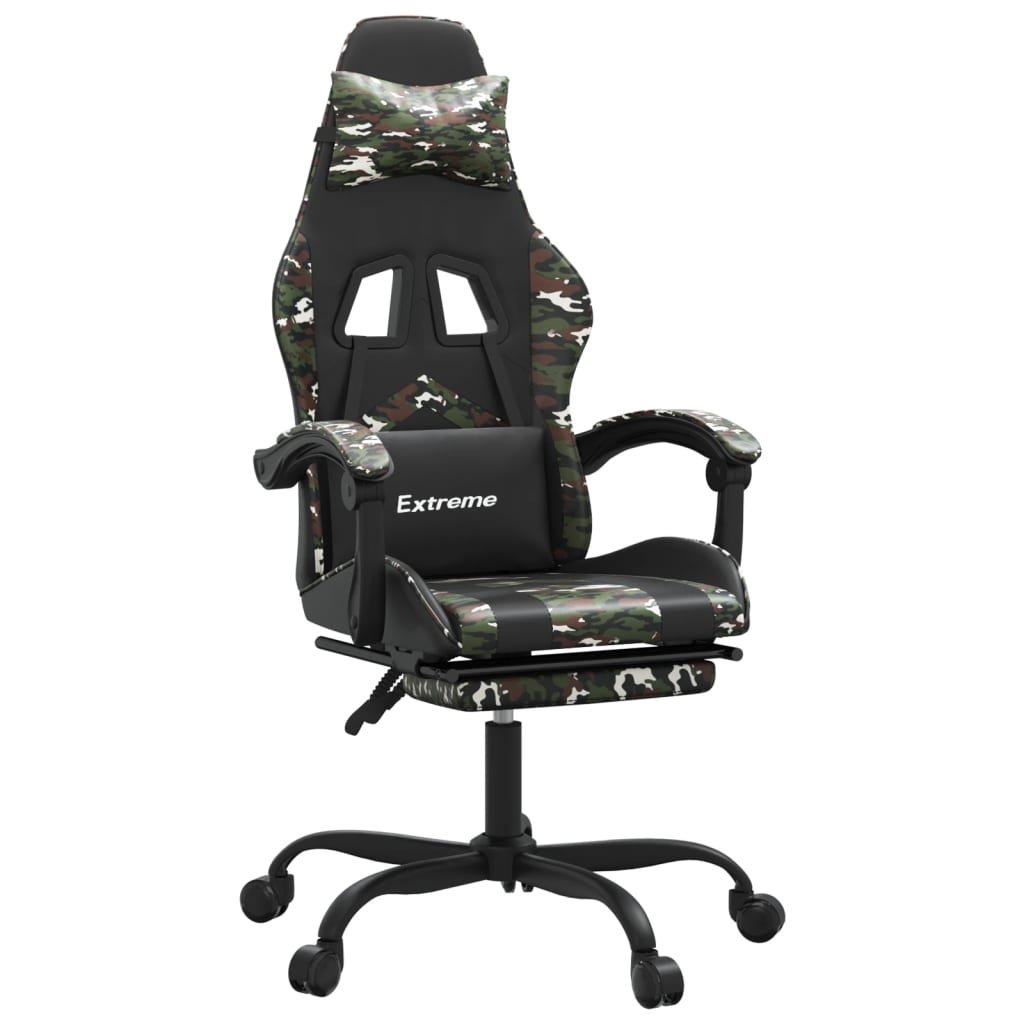 vidaXL Chaise de jeu avec repose-pied Noir et camouflage Similicuir