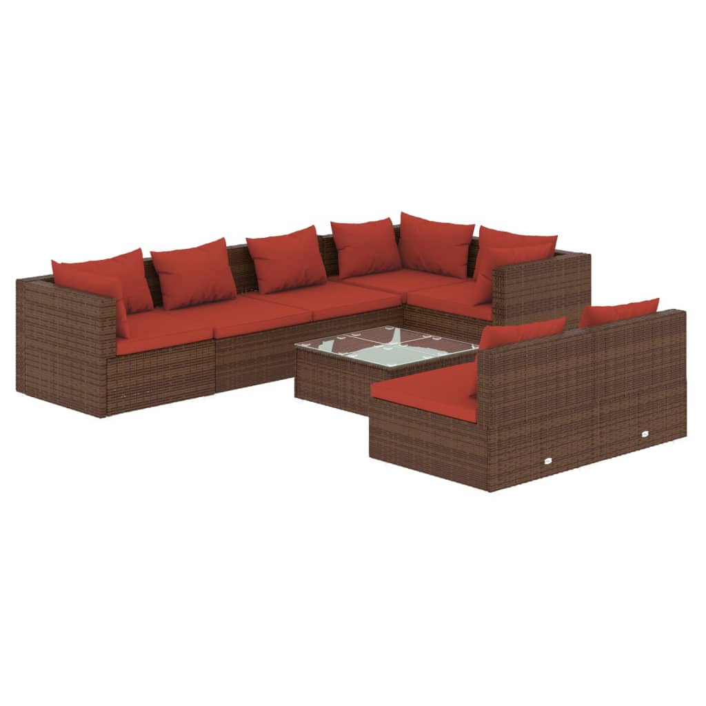 vidaXL Salon de jardin avec coussins 8 pcs marron résine tressée