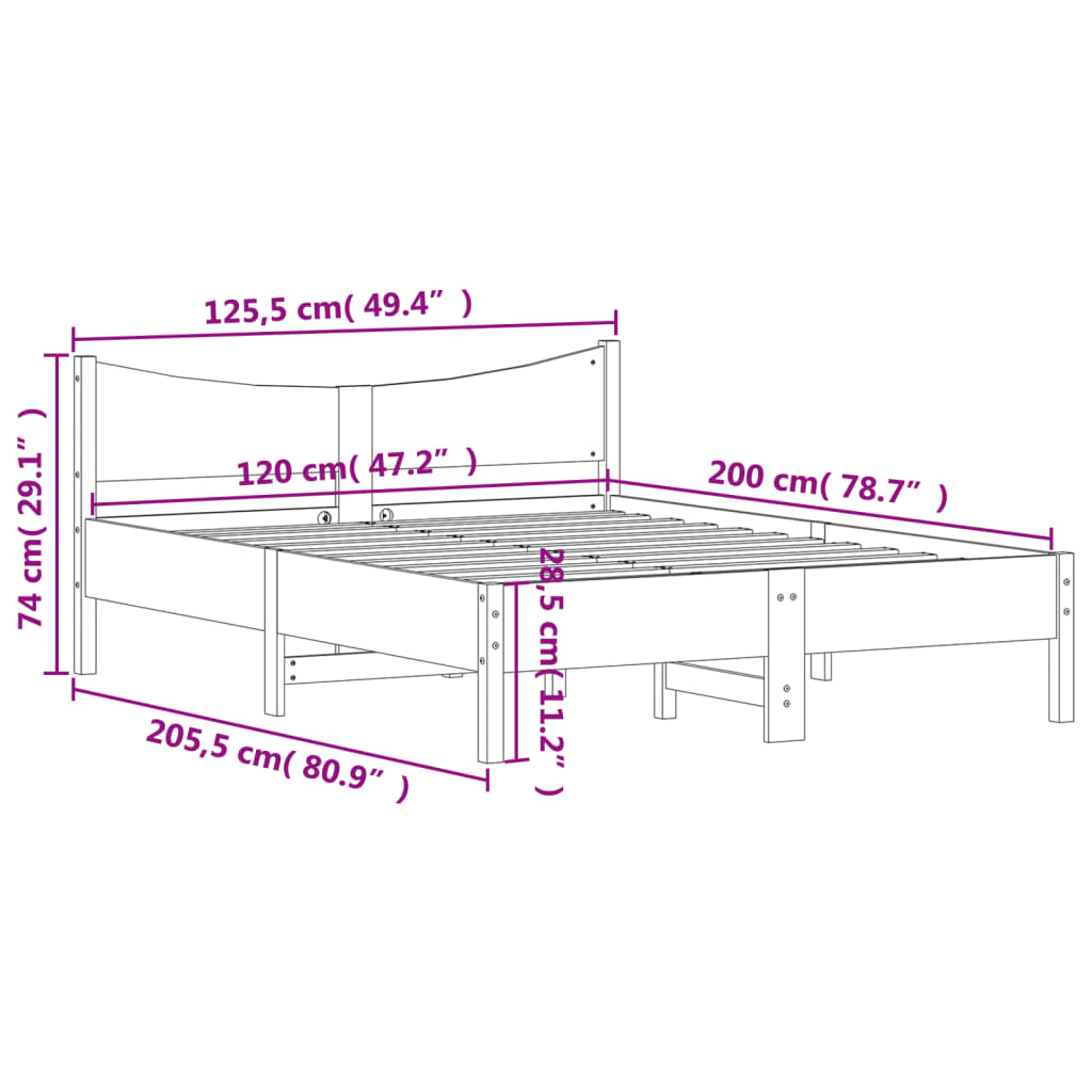 vidaXL Cadre de lit sans matelas 120x200 cm bois de pin massif