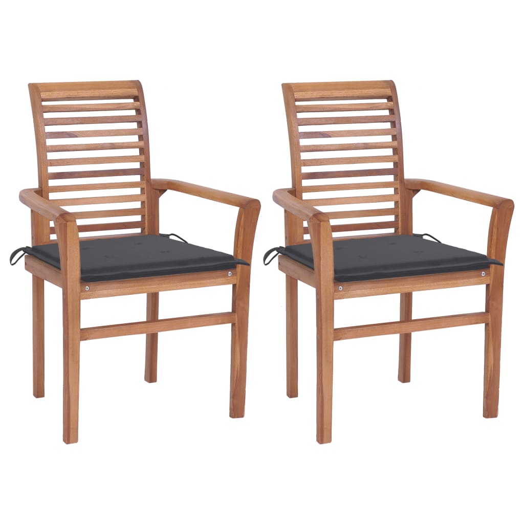 vidaXL Chaises à manger lot de 2 avec coussins anthracite Bois de teck