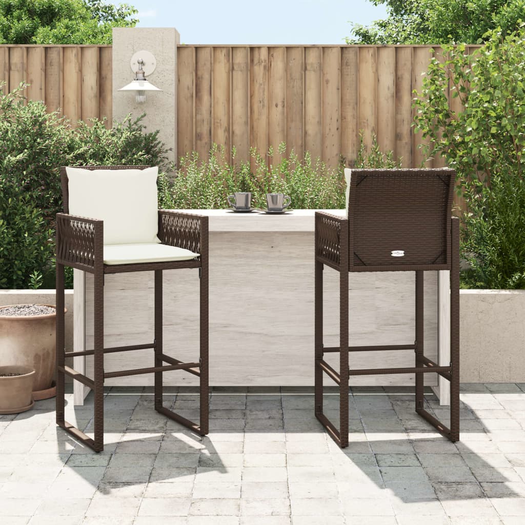 vidaXL Tabourets de bar jardin coussins lot de 2 marron résine tressée