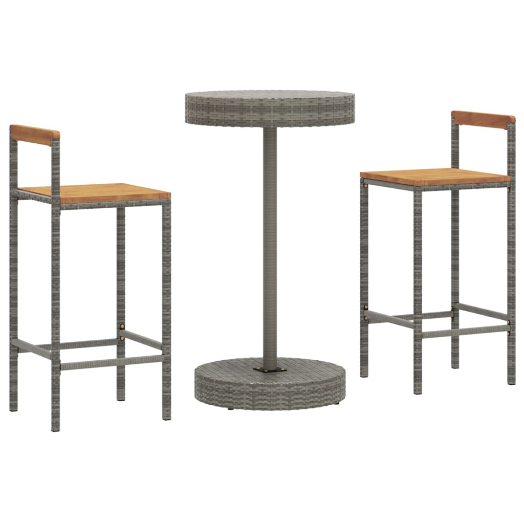 vidaXL Ensemble de bar jardin 3 pcs gris poly rotin/bois massif acacia